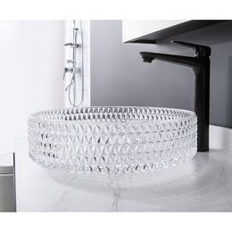 Bathroom Sink Transparent Art Glass Round Diamond Crystal Wash Basin Deluxe Dresser