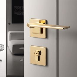 Goo-Ki Square Space Folding Bedroom Door Handle with Lock Minimalist Interior Door Handle Lock Cylinder Security Mute Door Lock
