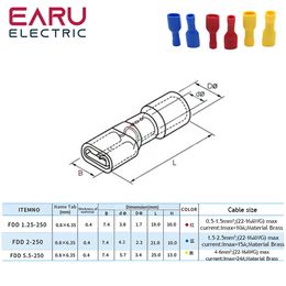 50Pcs Insulated Splice Wire Cable Connector 6.3mm Crimp Electrical Terminals Red Blue Yellow Kit FDFD 1.25-250 2.5-250 5-250