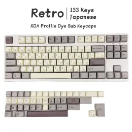 Accessories 133 Keys Retro Japanese Keycaps PBT XDA Profile Dye Sub Minimalist White Keycap For Gaming Mechanical Keyboard Custom DIY Keys