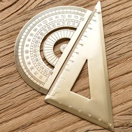 1PCS Brass Triangle Ruler Retro Semicircle Protractor Triangle Plate Drawing Copper Ruler School Office Stationery Supplies