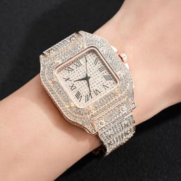 UTHAI L77 Watch For Men Fashion Luxury Gold Square Diamond Full Sky Star Males Clock Watches Steel Band Quartz Wristwatch 240322