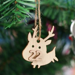 24Pcs DIY Numbers Christmas Advent Calendar Wooden Pendant Xmas Bags Number Label Calendar Countdown Hanging Tags For Home Decor