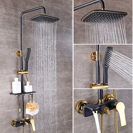 Bathroom Shower System Black Gold Bathroom Faucet 8 Inch Rainfall Shower Head Hot Cold Bathtub Mixer Tap Bathroom Shower Set