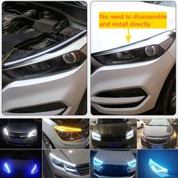 2pcs LED DRL Car Daytime Running Light Flexible Waterproof Strip Auto Headlights White Turn Signal Yellow Brake Flow Lights Part