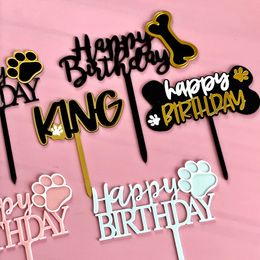 INS New Cute Dog Bones Acrylic Cake Topper Dear Pets Happy Birthday Cake Topper For Dogs Birthday Pets Party Cake Decorations