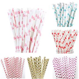 25pcs Foil Heart Paper Straws 1pcs Flamingo Straws Wedding Party Favours Paper Drinking Straws Birthday Baby Shower Party Decor