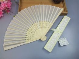 50 pcs/lot Personalised Luxurious Silk Fold hand Fan in Elegant Laser-Cut Gift Box +Party Favors/wedding Gifts+printing