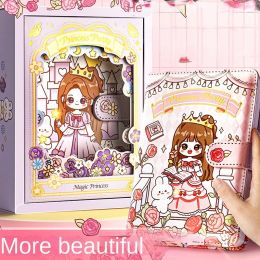 Notebooks 3D Scraping Book With 2 Piece Of Stickers Notebook Set For Girls Cute Cartoon 96sheets Princess Notebooks For School Students