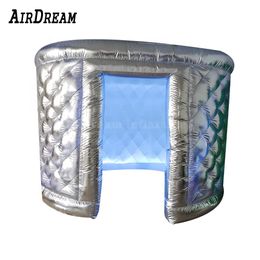Silver White Diamond Mönster Oval Uppblåsbar fotobåsfotobottälthölje med inre luftblåsare och LED -ljus