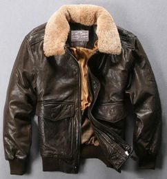 Avirex Flight Jacket Fur Collar Genuine Leather Jacket Men Black Brown Sheepskin Coat Winter Bomber Male2730283