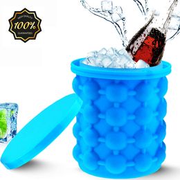 C2 Portable 2 in 1 Large Silicone Ice Bucket Mold with Lid Space Saving Ice Cube Create Maker Tools for Kitchen Party Barware