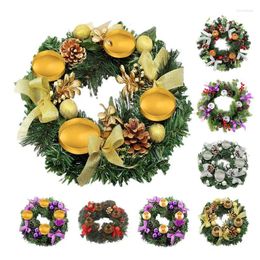 Decorative Flowers Christmas Candlestick Wreath Simulation Pine Branch Red Berry Wreaths For Wedding Xmas Year 2024 Dining Table Ornament