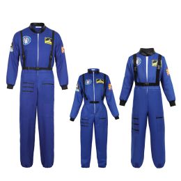 Women Astronaut Costume Men Adult Kids Family Astronaut Costume Plus Size Jumpsuit Zipper Space Suit Uniform Pink White Blue