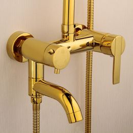 Golden Bathroom Shower Set Hot Cold Bathtub Mixer Tap Round Rainfall Shower Head Brass Bathroom Mixer Set Gold Shower System