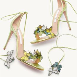 Bowtie High Heels Thin Heel Strap Genuine Leather Flower Banquet Hollow Out Sexy One Line Sandals for Women 240327
