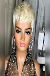 613 Blonde Colour Short Wavy Bob Pixie Cut Wig Full Machine Made Remy Brazilian Human Hair Non Lace Wigs For Black Woman7476796