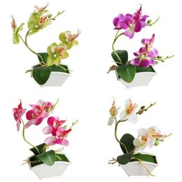 1Pc Potted Handmade Artificial Butterfly Orchid Bonsai Fake Flower Plastic Simulated Plants with Pot Home Furniture Wedding Deco