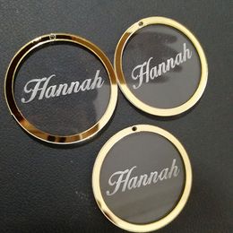 50pcs Personalized custom Round frame wedding name and Initials tags Mirror silver/gold,Wedding/for Baby Gift tag Table Decor