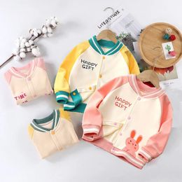 Childrens Padded Baseball Jacket Spring Autumn Clothes Outerwear Boys Girls Cartoon Fashion Coat Baby Casual Top Clothing 240327