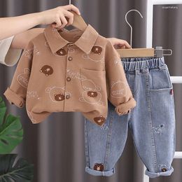 Clothing Sets 1-5 Years Baby Boys Casual Set Spring Autumn Full Print Cartoon Bear Long Sleeve Shirt Jeans 2Pcs Outwear