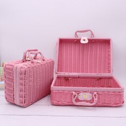 Hand Gift Box Storage Basket With Lid, Rattan Box Rattan Portable Storage Box Picnic Basket, Photo Prop Box Suitcase