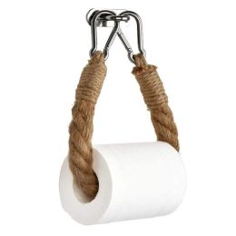 Retro Paper Towel Rack Dispenser Punch-free Toilet Tissue Holder Hanging Rope Bathroom Towel Rack Decoration