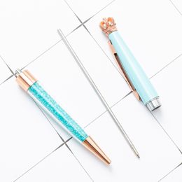 1 Pieces Lytwtw's Stationery Crown Crystal Ballpoint Pen Office School Supply Spinning Metal Luxury Roller Rose Gold