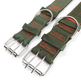 Army Green Canvas Dog Collar Double Row Buckle Strong Adjustable Pet Collar For Medium Large Dogs