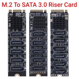 Cards Riser Card M.2 Key JMB585 For NVME Converter M.2 To SATA 3.0 M.2 MKEY PCIE Expansion Card 5/6 Port SATA III 6G SSD Adapter