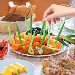 Forks 10PCS Fruit Fork Picks Portable Dessert For Strawberries Cake Leaf Shaped Green Toothpick Accessories