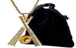 Pendant Necklaces Hip Rhinestone Baseball Necklace ed Rope Chain Men Fashion Jewelry Accessories5966735