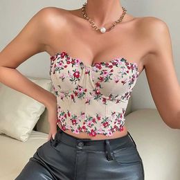 Women's Tanks Camis Heliar Womens Flower Embroidered Sweet Tube Top Lace Sexy Crop Top Street Clothing Strapless Tank Top Spring/Summer J240409