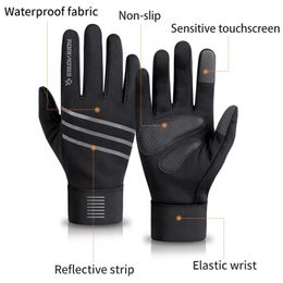 Anti Slip Thermal Fleece Gloves Heated Cycling Men's Gloves Waterproof Touchscreen Glove for Cycle MTB Bike Ski Full Long Finger