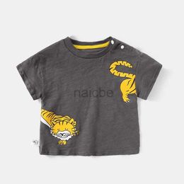 T-shirts 2024 Summer Kids T-shirt Full of Tiger Print Boys Tee Short Sleeve O-neck Girls Shirt Childrens Base Tops 240410