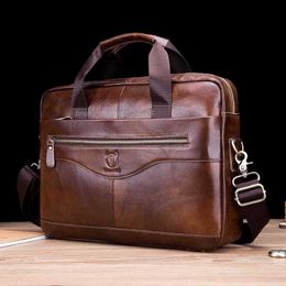 Briefcases HBP BULLCAPTAIN Men's Genuine Shoulder Messenger Handbags Men Leather Business Laptop Briefcase Travel Bags 102422205Y