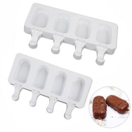 4 Cell Big Size Silicone Ice Cream Mould Popsicle Moulds DIY Homemade Dessert Freezer Fruit Juice Ice Pop Maker Mould with Sticks