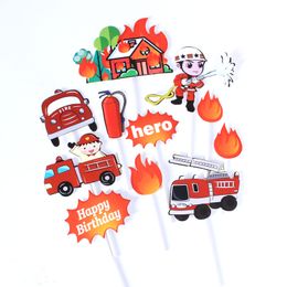 Firefighters Fireman Set Fire Ladder Truck DIY Cake Topper Cake Cupcake Toppers Boys Men Birthday Party Dessert Decor Flags