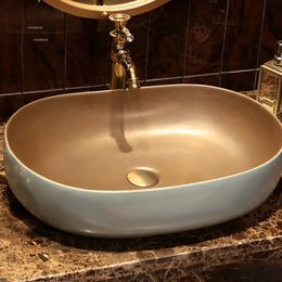 Simple Enlarged Ceramic Bathroom Sinks Home Bathroom Washbasins Oval Art Basin Overhead Sink Luxury Balcony Hotel Washing Sink