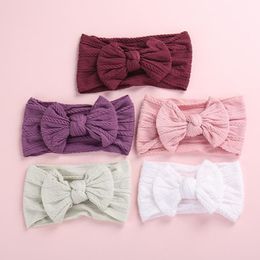 Knot Bow Nylon Headbands Cable knit nylon head wraps Pompom Trim Wide Turban Headband Baby Girls Hair Accessories282V