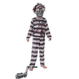 Children Horror Bloody Prisoner Cosplay Costume with Masks Boys Girls Halloween Monster Outfit Carnival Easter Purim Fancy Dress