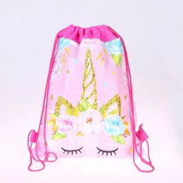 10pcs/lot Girls Favours Lovely Unicorn Mochila Non-woven Fabrics Birthday Party Baby Shower Decorate Flower Drawstring Gifts Bags