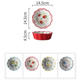 Nordic Simple Hand-painted Ceramic Salad Cake Bowl Colourful Porcelain Soup Fruit Bowl Lace Rice Dessert Snack Bowl Tableware