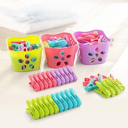 Plastic 30Pcs Clothespins + Basket Drying Clothes Clips Socks Pants Shirt Pegs