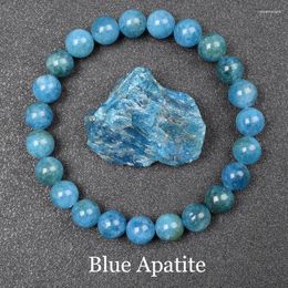 Strand Original Blue Apatite Natural Stone Beads Bracelet Men Women Elastic Rope Bangle Nature Energy Jewelry Exquisite Gift