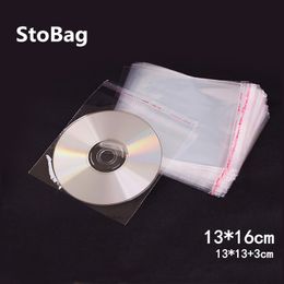 StoBag 200pcs 13*16cm CD Record Plastic Bags Disc Case Holder Storage Plastic Wrap Clear Self Adhesive Cellophane Packaging Bag