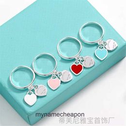 Top grade Designer rings for women Tifancy New Enamel Heart Ring CNC Printed Peach Heart Double Heart Hanging Tag Women Sterling Silver Jewellery Original 1:1 With logo