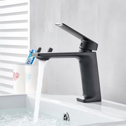 Quyanre Matte Black Basin Faucet Bathroom Washbasin Water Crane Mixer Tap Waterfall Basin Mixer Tap Single Handle Sink Faucet