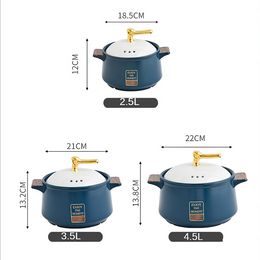 2.5/3.5/4.5L Korean Casserole Blue Stewing Ceramic Soup Pot Phnom Handle Saucepan Household Pan Cookware Gas Cooking Utensils