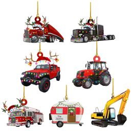 Christmas Pendant Wooden Car Bar Excavator Xmas Tree Drop Ornaments Decorations for Home Kids Toys Gift Xmas New Year 2021